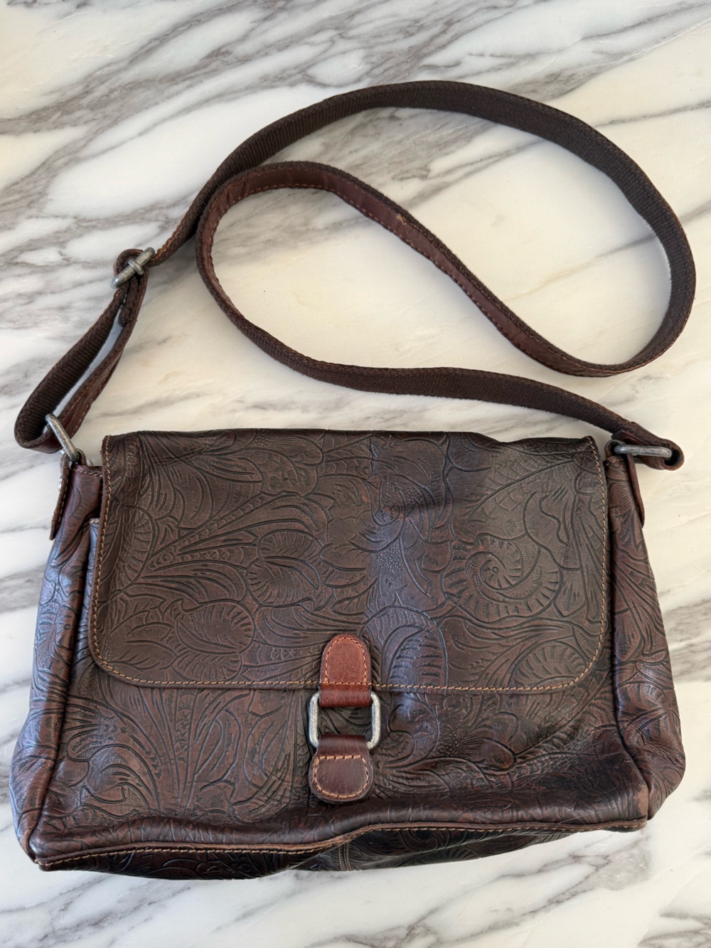 Jack Georges Embossed Leather Crossbody Floral